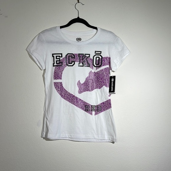 ECKO RED Woman’s White and Purple T-Shirt Size Medium - Picture 1 of 7